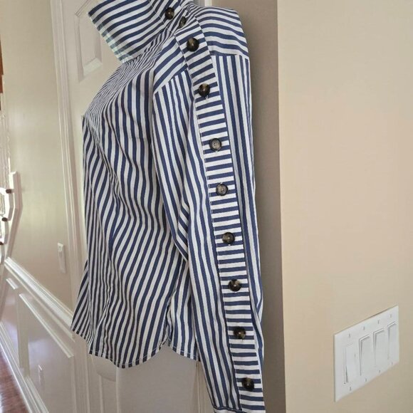Veronica Beard Fauri Striped Off-The-Shoulder Long Sleeve Shirt Size 4 - Picture 10 of 16